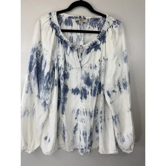 Vintage America Loose White/Blue Tie Dye Blouse Size XL - Picture 1 of 10